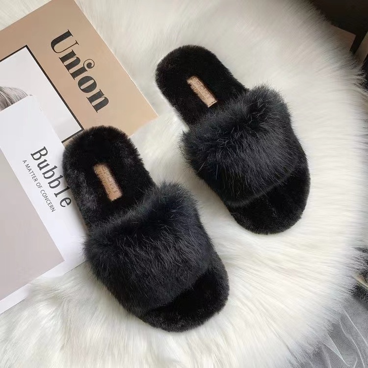 2021 Luxury and comfort fluffy slippers flat plush faux fur open toe slides, indoor bedroom house women fur slides