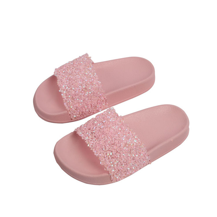 Children's summer new fashion broken diamond solid color flat bottom slippers daily indoor flip flops casual outdoor shoes