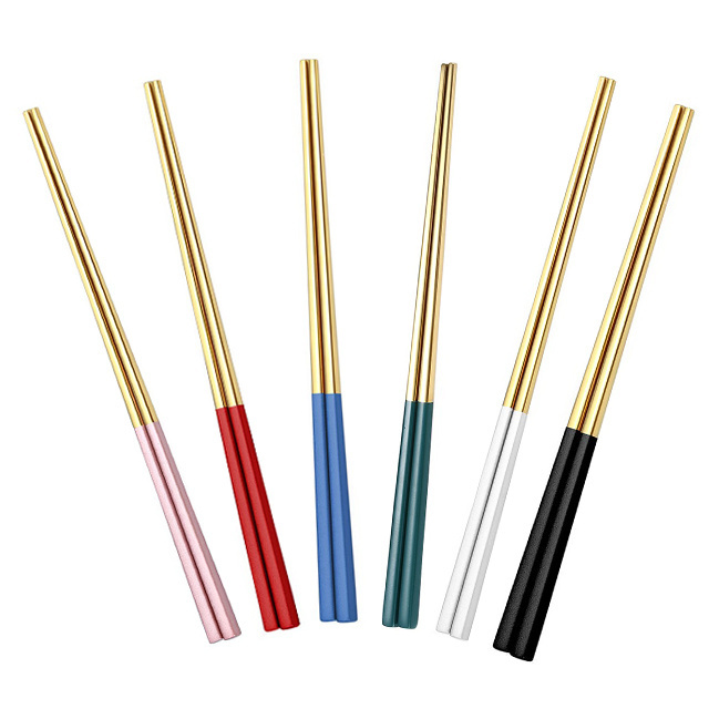 Wholesale Hot Selling Fashion Stainless steel Titanium color Korean Japanese Chinese Metal Chopsticks