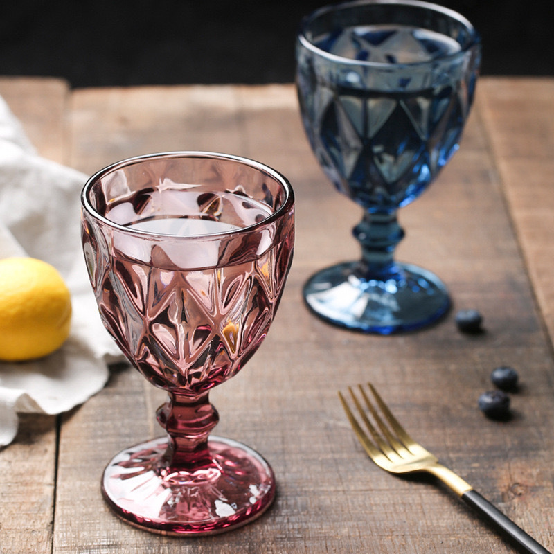 Embossed Design Pink Blue Diamond goblets Drinking Wedding Champagne Goblet Colored Wine Glass Cup Goblets