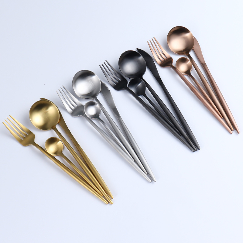 High Quality Stainless Steel Flatware Titanium Matte Wedding Gold Cutlery