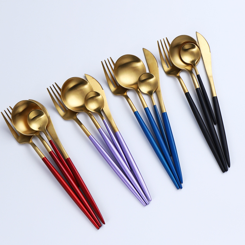 High Quality Stainless Steel Flatware Titanium Matte Wedding Gold Cutlery