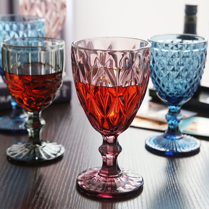 Embossed Design Pink Blue Diamond goblets Drinking Wedding Champagne Goblet Colored Wine Glass Cup Goblets