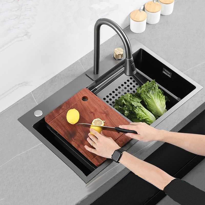 Stainless Steel Smart Kitchen Waterfall Sink Supplier Splash Guard Hand Sinks Equipped With Kitchen Accessories And Cutting Boar