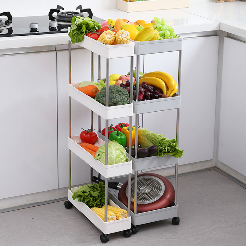 4 Tiers Home Removable Storage Organizer Shelf Kitchen Snack Pantry Trolley Plastic Storage Racks