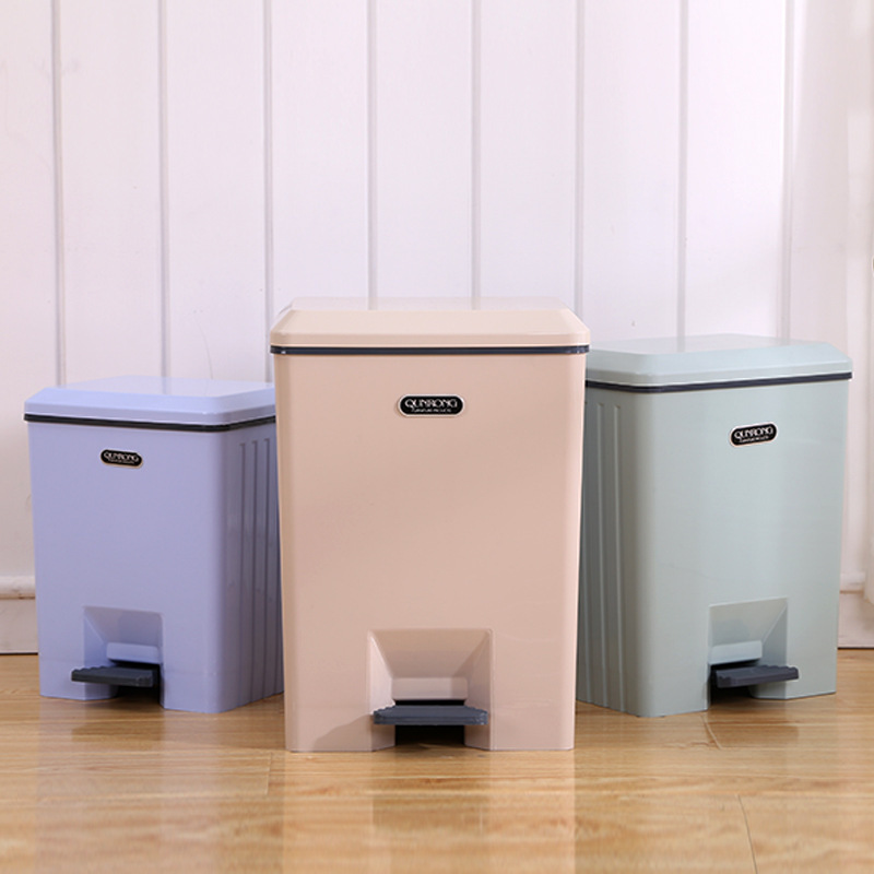 Foot Step Operated Lid Dustbins Bathroom Rectangular Garbage Can Pedal Trash Can Kitchen Plastic Waste Bin