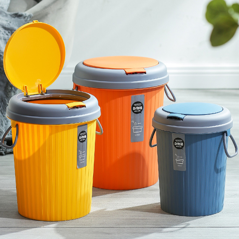 Household Garbage Can Press Pop-Up Lid Toilet Dustbin Small Plastic Waste Bin Kitchen Trash Can