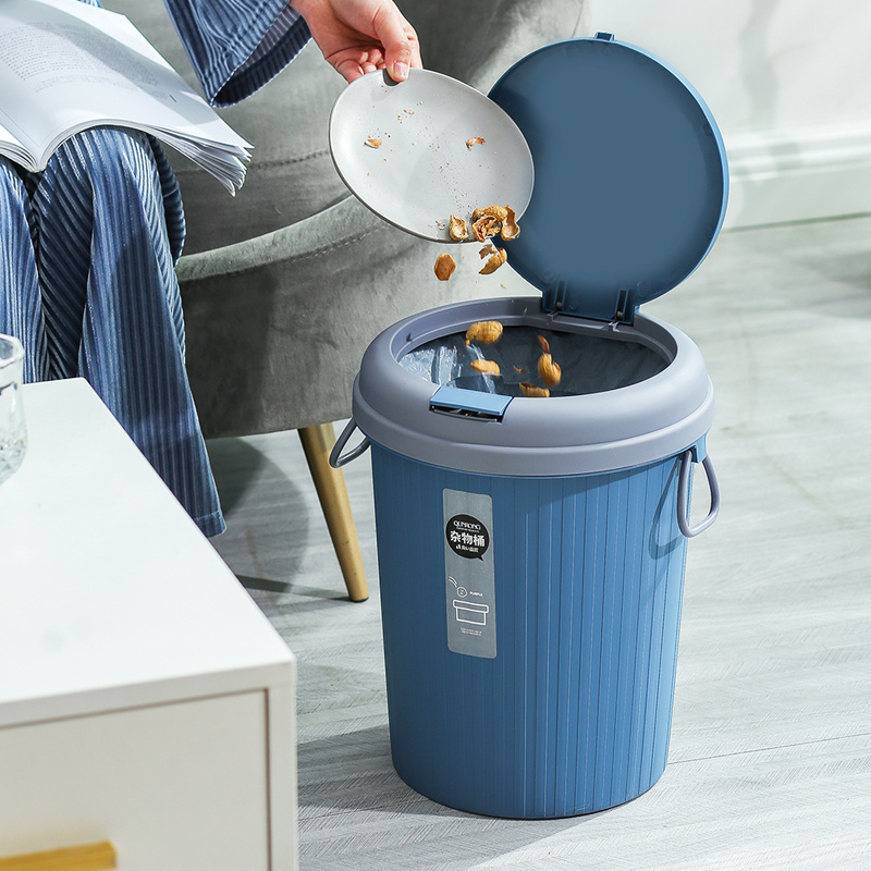 Household Garbage Can Press Pop-Up Lid Toilet Dustbin Small Plastic Waste Bin Kitchen Trash Can