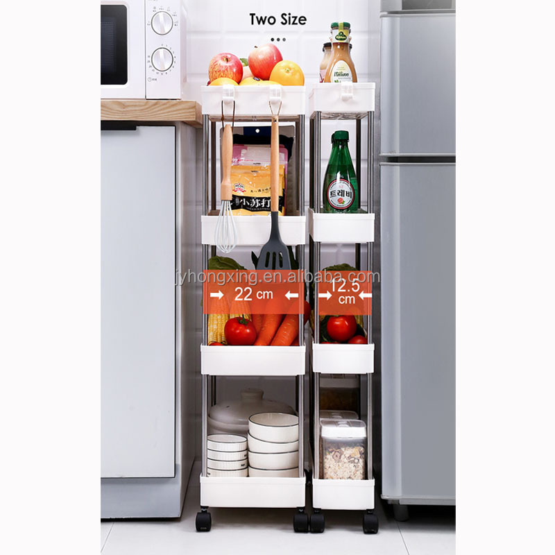 Household 4-tier Sundries Storage Organizer Kitchen Metal Storage Racks And Shelves With Wheels