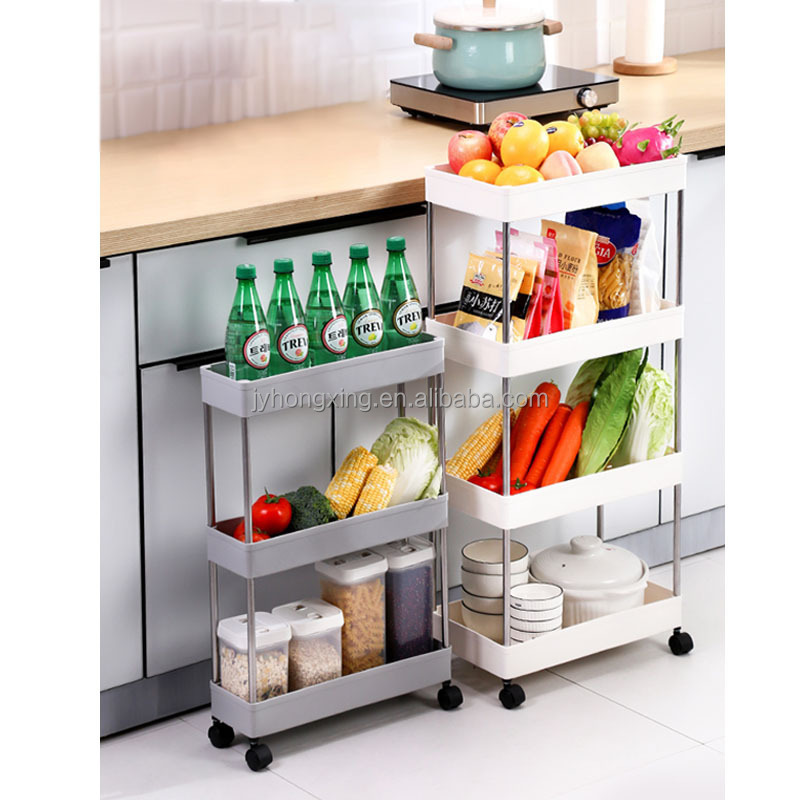 Household 4-tier Sundries Storage Organizer Kitchen Metal Storage Racks And Shelves With Wheels