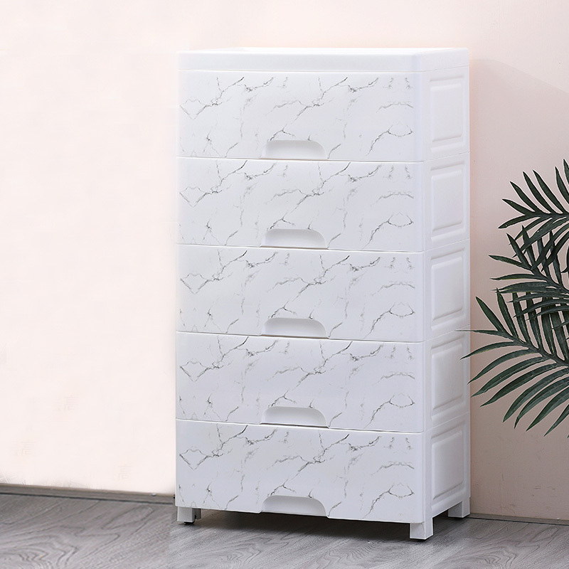 Classical Marble Texture 5 Layers Drawers Kids Plastic Wardrobe Cabinet Storage Clothes