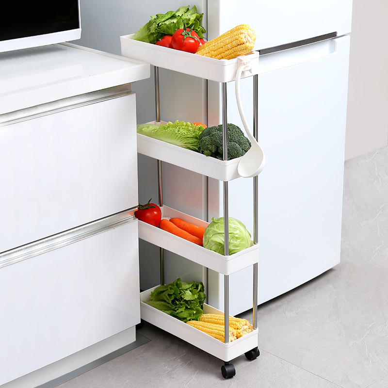 4 Tiers Home Removable Storage Organizer Shelf Kitchen Snack Pantry Trolley Plastic Storage Racks