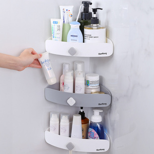 Factory Wholesale Plastic Kitchen Bathroom Shelf No-punch Adhesive Wall Hanging Triangle Corner Rack With Hook