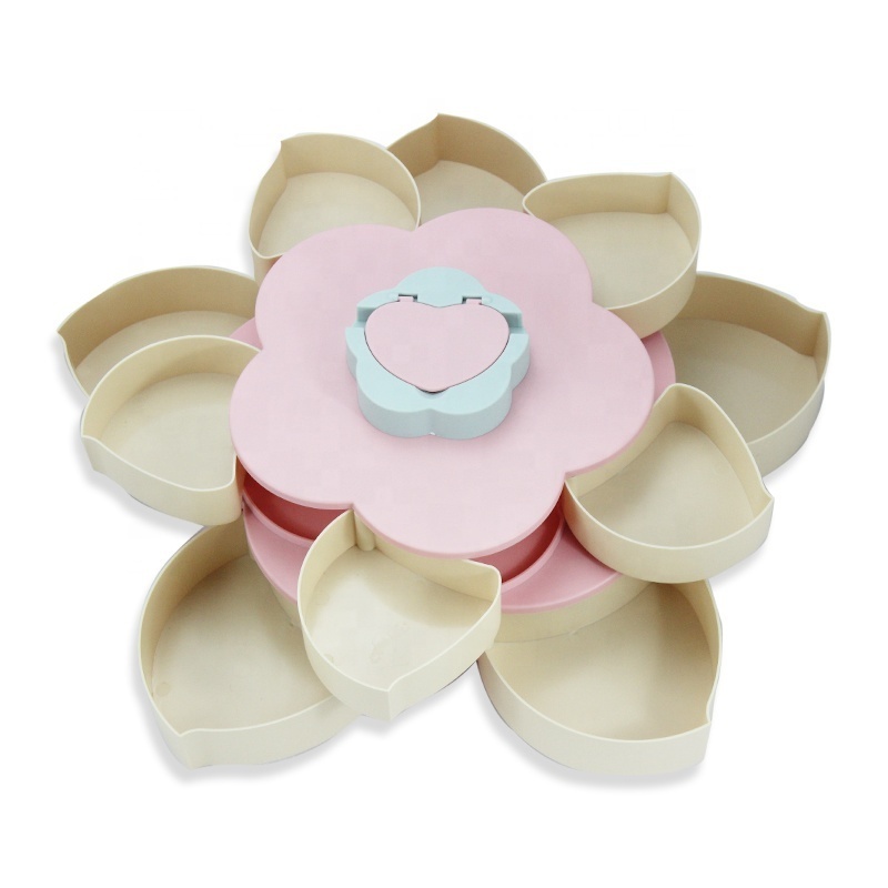 Candy Snack Serving Tray Foldable Flower Shape Rotating Plastic Chocolate Nuts Dry Fruit Storage Boxes