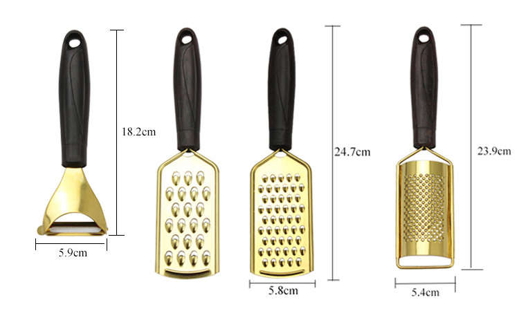 Gold Cheese Peeler Multifunction Stainless Steel Kitchen Fruit Garlic Zester Vegetables Grater Set