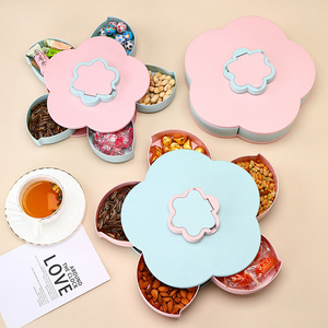 Candy Snack Serving Tray Foldable Flower Shape Rotating Plastic Chocolate Nuts Dry Fruit Storage Boxes