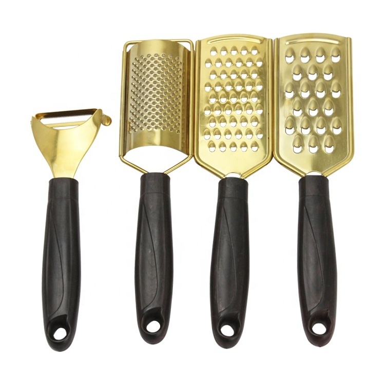 4 in 1 Food Slicer Fruit Peeler Gold Cheese Grater Portable Camping Kitchen Utensil Set