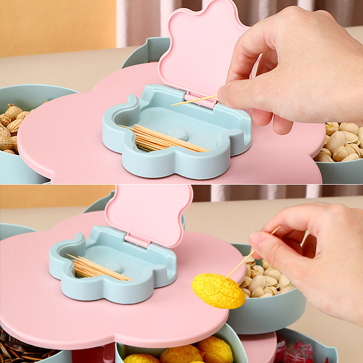 Candy Snack Serving Tray Foldable Flower Shape Rotating Plastic Chocolate Nuts Dry Fruit Storage Boxes