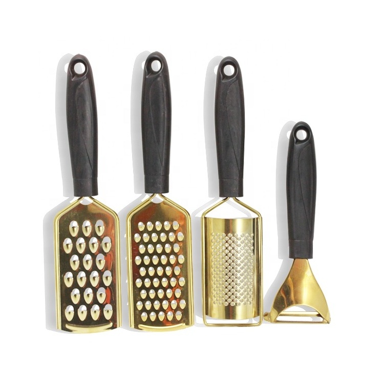 Gold Cheese Peeler Multifunction Stainless Steel Kitchen Fruit Garlic Zester Vegetables Grater Set