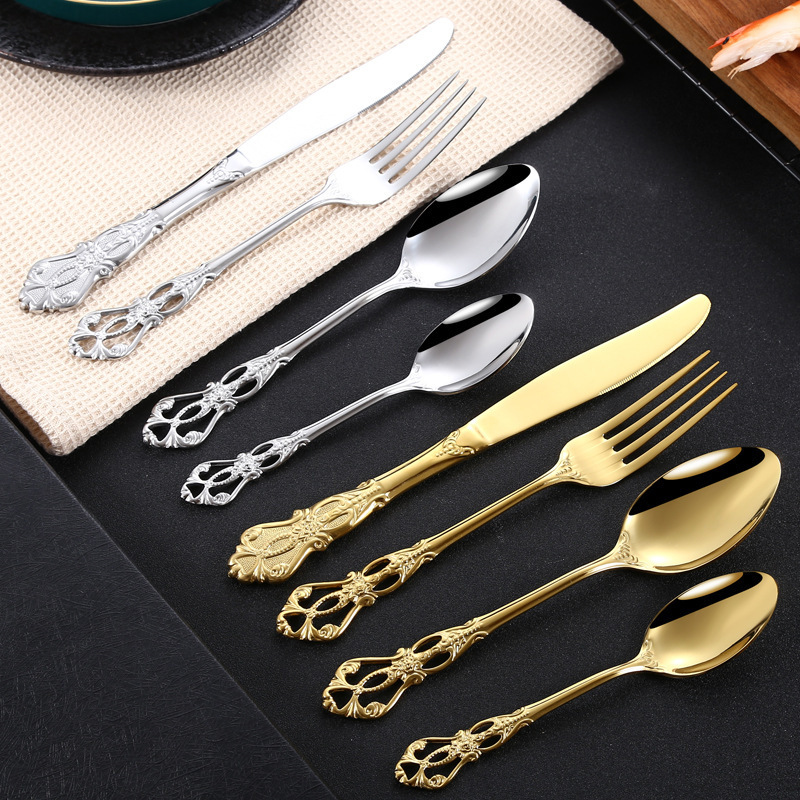 Factory direct sale retro rilievo Court style mirror polish luxury stainless steel cutlery set