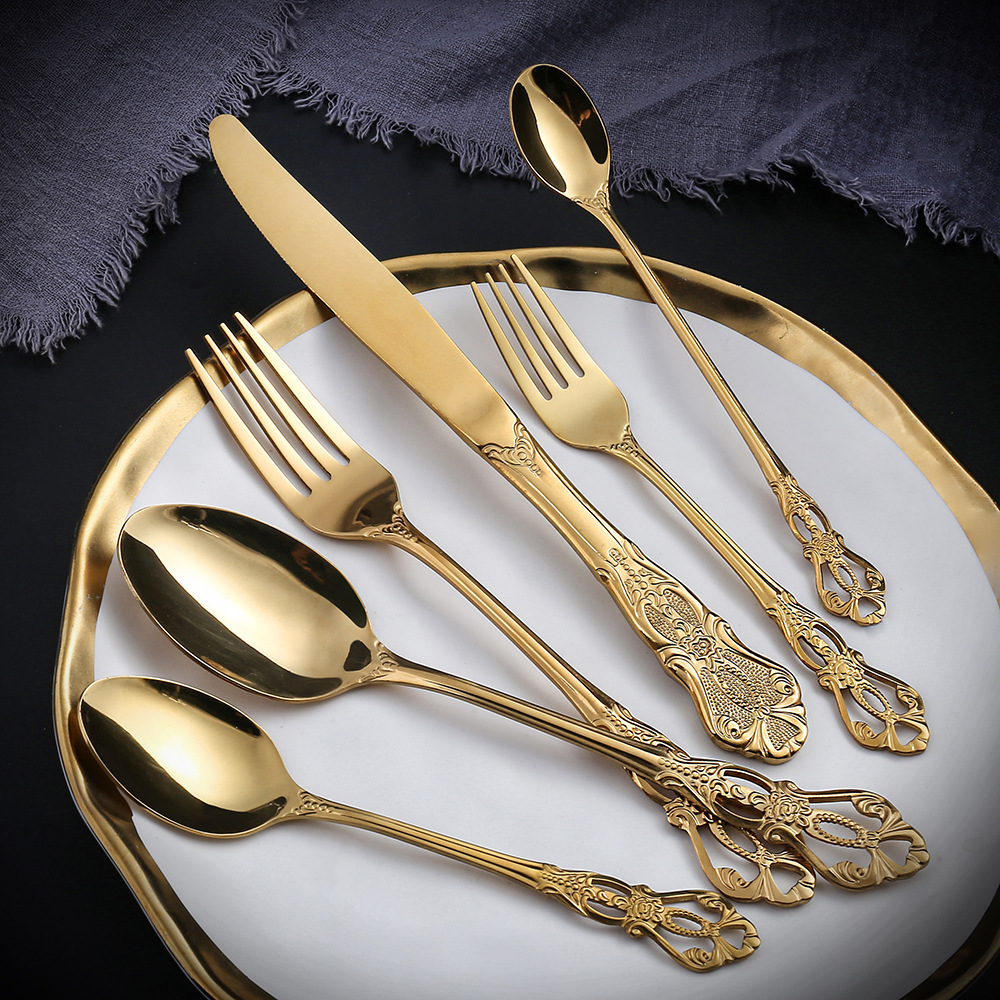 Factory direct sale retro rilievo Court style mirror polish luxury stainless steel cutlery set