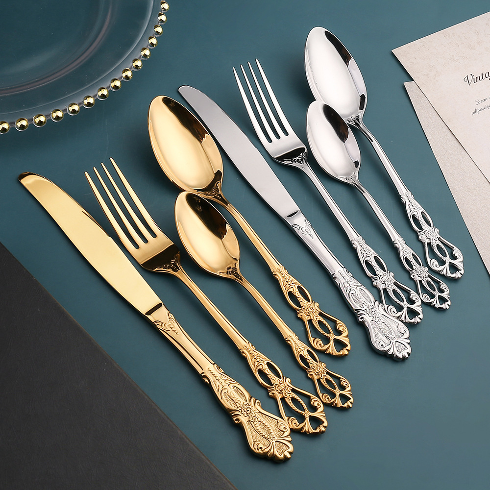 Factory direct sale retro rilievo Court style mirror polish luxury stainless steel cutlery set