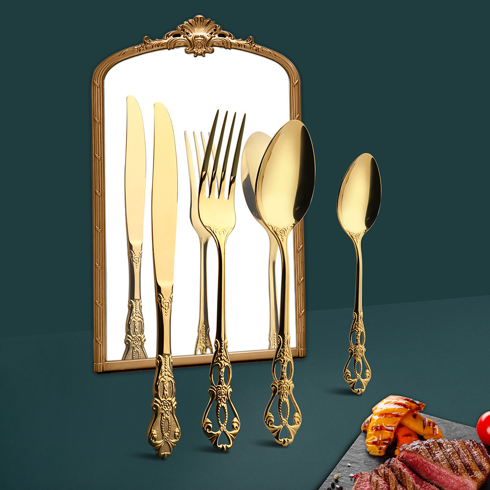 Factory direct sale retro rilievo Court style mirror polish luxury stainless steel cutlery set