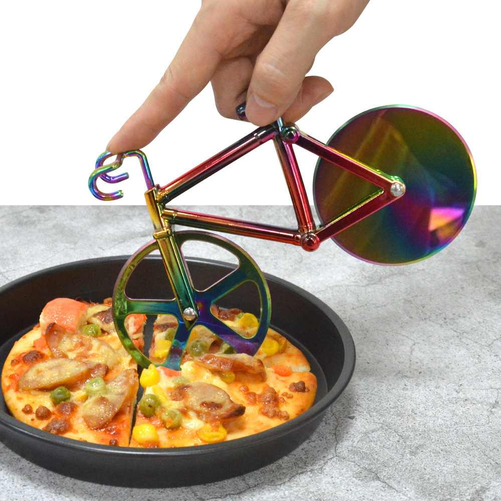 Novelty Creative Shape Pizza Cutter Bicycle Plastic Cover Stainless Steel Bike Pizza Cutter with Double Wheel