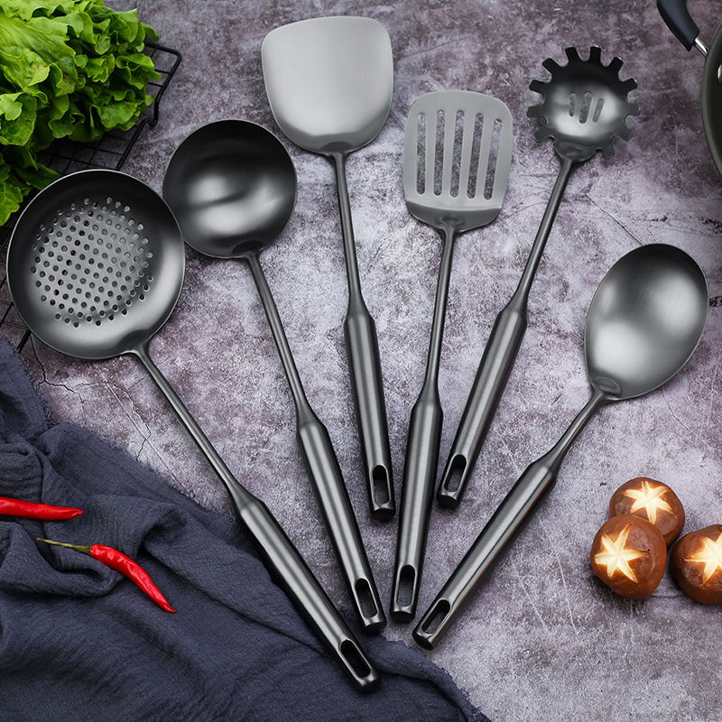 High quality black matte cookware tools 6 pieces Kitchen Tools & Gadgets 304 stainless steel kitchen utensils for BBQ cooking