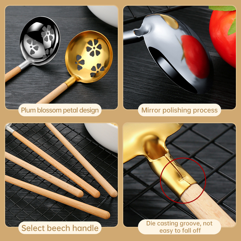 Amazon Hot Sale 4 Pieces In 1 Set Kitchen Accessories Cooking Tools Kitchenware Stainless Steel Kitchen Utensils With Wooden Han