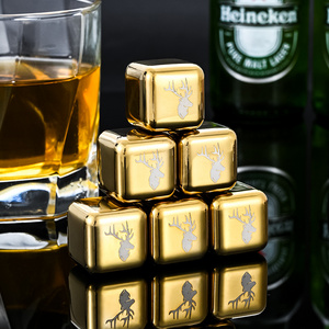 Custom Logo Metal Stainless Steel Ice Cube 4 pcs Set Gold Ice Cubes for Whiskey