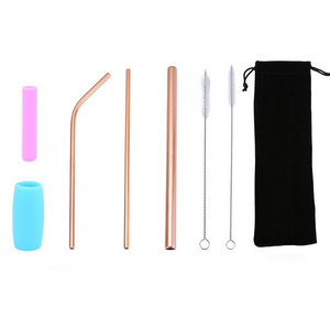 Reusable drinking straws stainless steel metal straws with customized logo  individual wrapped rose gold drinking straws