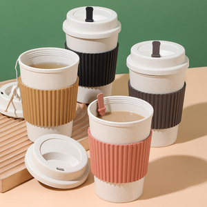 Wholesale Portable Small Reusable Coffee Cup Eco Friendly Custom Logo Travel Wheat Straw Fiber Coffee Mugs