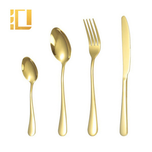 Restaurant flatware set spoons fork knife stainless steel gold cutlery