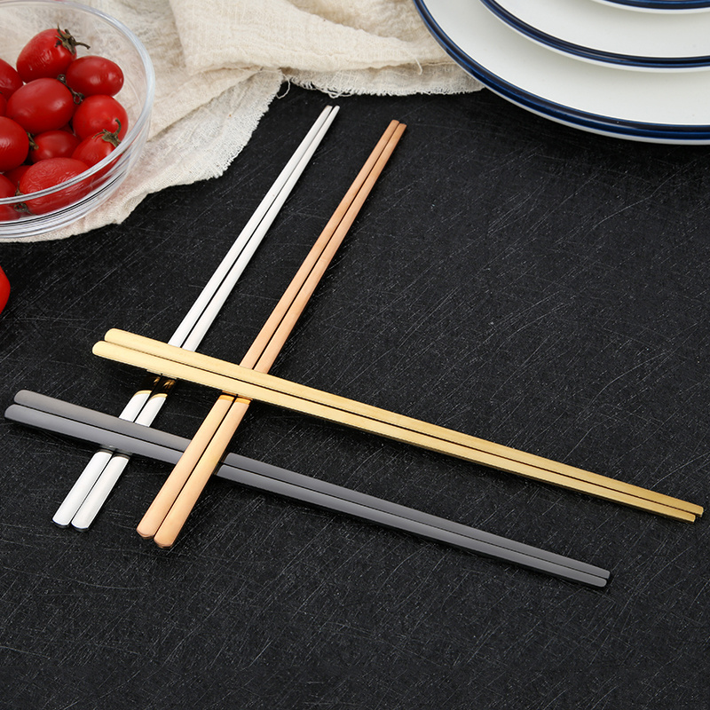 Stainless steel square hotel restaurant metal custom chopsticks japanese Chinese black chopsticks