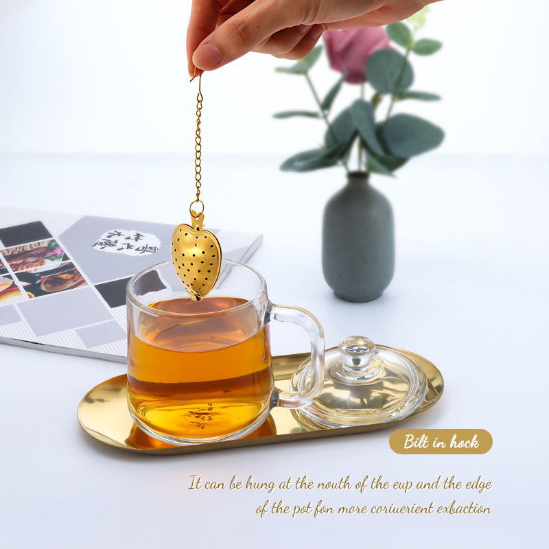 Creative Reusable Heart Shaped Tea Strainer Stainless Steel Metal Handle Tea Infuser Set