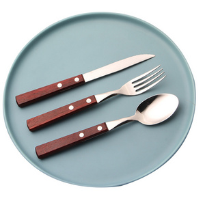 stainless steel silver restaurant hotel spoon fork flatware set with wooden handle