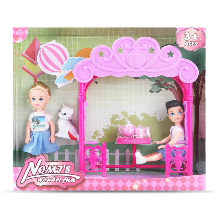 2024 new hot-selling 5 inch  swing tea play set for boys and girls doll include cat