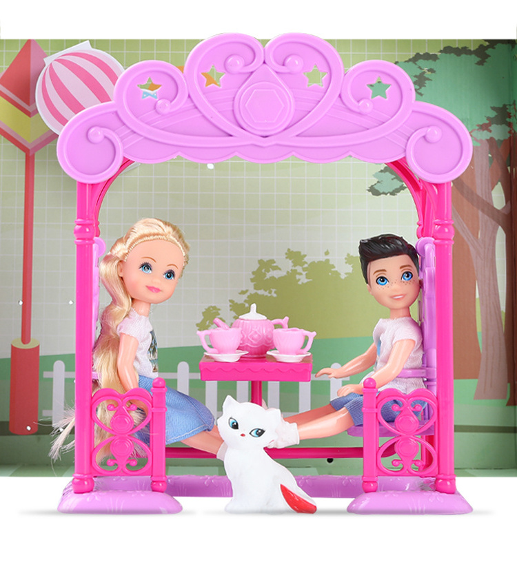 2024 new hot-selling 5 inch  swing tea play set for boys and girls doll include cat