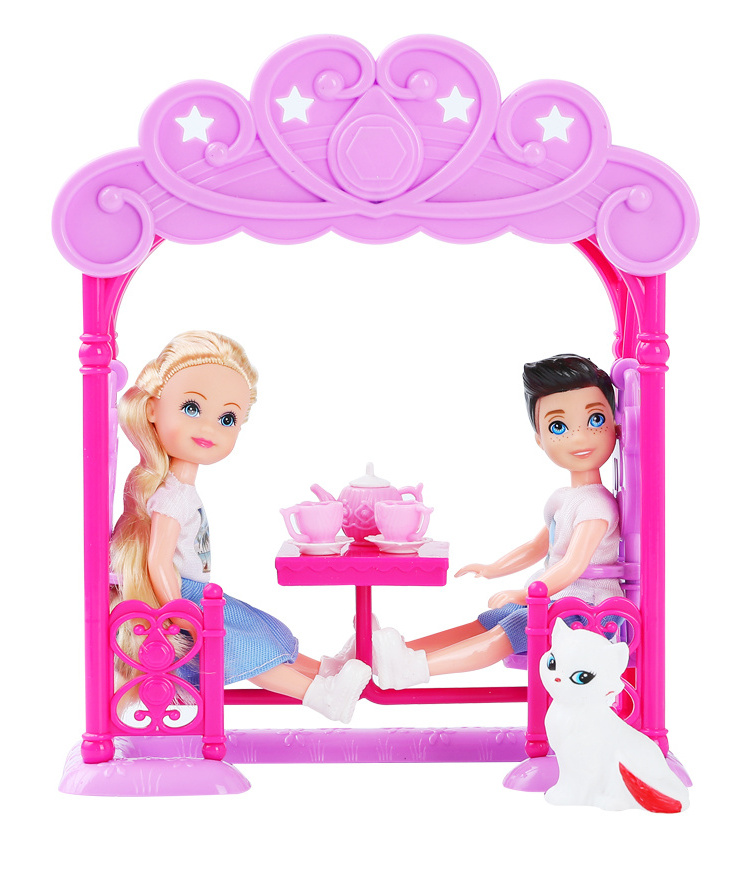 2024 new hot-selling 5 inch  swing tea play set for boys and girls doll include cat