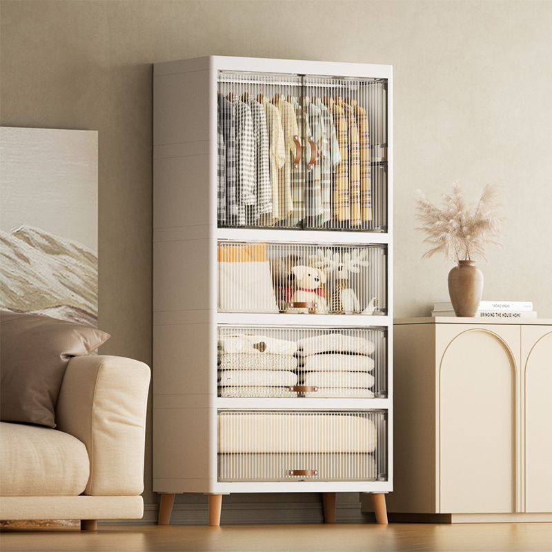 67/75cm wide clamshell and double-doors large-capacity plastic closet storage cabinet