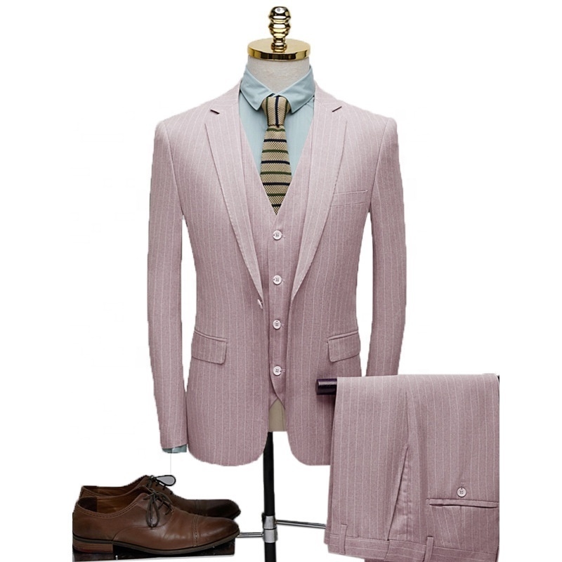 Pink Men's slim fit 3 pieces suit one button fashion show wedding suit blazer vest and trousers Suits