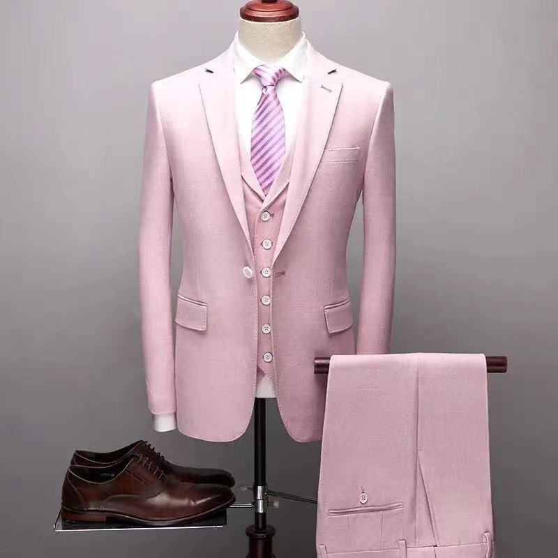 Pink Men's slim fit 3 pieces suit one button fashion show wedding suit blazer vest and trousers Suits