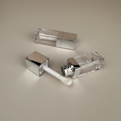 7ml Luxury Square Silver Lip Gloss Tube Container With Led Light And Mirror For Cosmetic Packaging