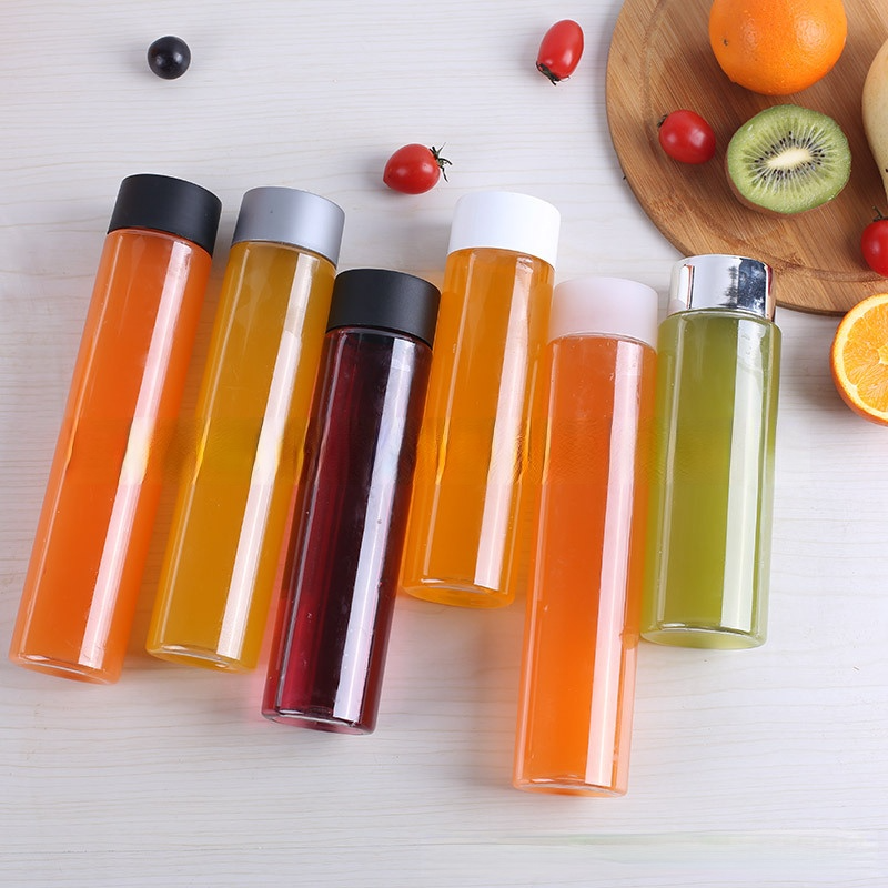 High Quality 500Ml Slim Round Plastic Beverage Fruit Juice Bottles Lemon Juice/Soda Water Bottle With Aluminium Cap