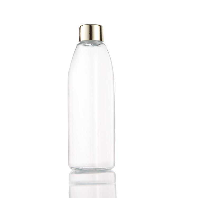 Delicate Transparent PET Plastic Bottle With Gold-plated Shoulder Cover, Body Lotion Shower Gel Shampoo Cleanser Packaging