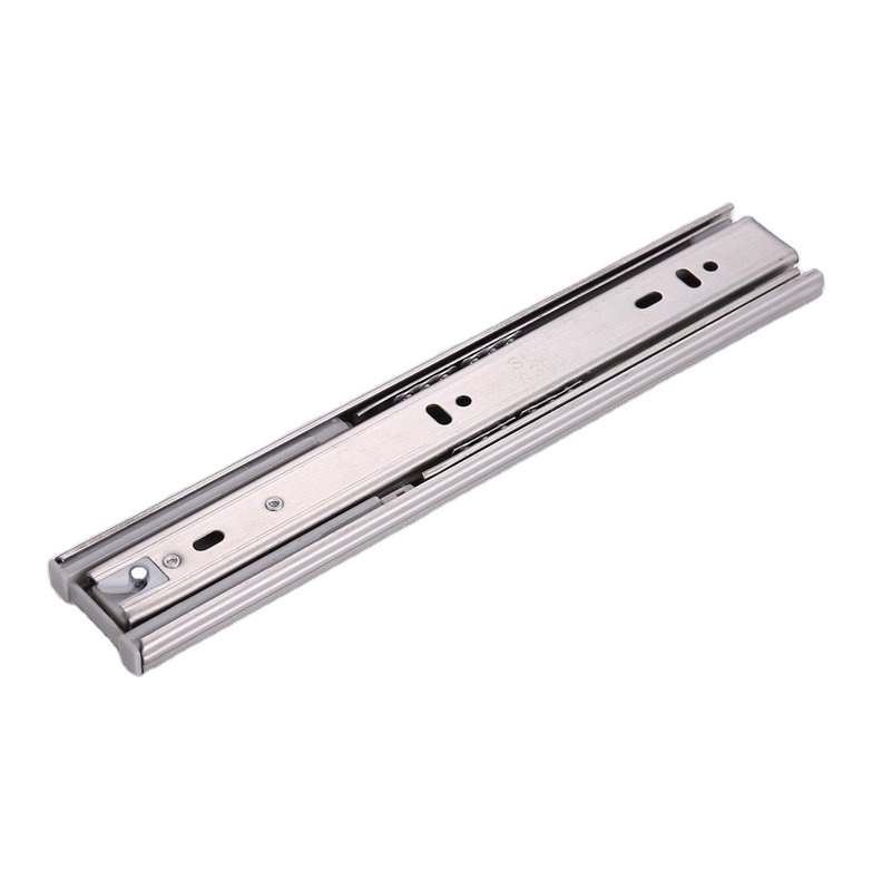 45mm Full Extention Furniture 3-fold Push Open Telescopic Channel Heavy Duty Ball Bearing Drawer Slide Stainless Steel 100000