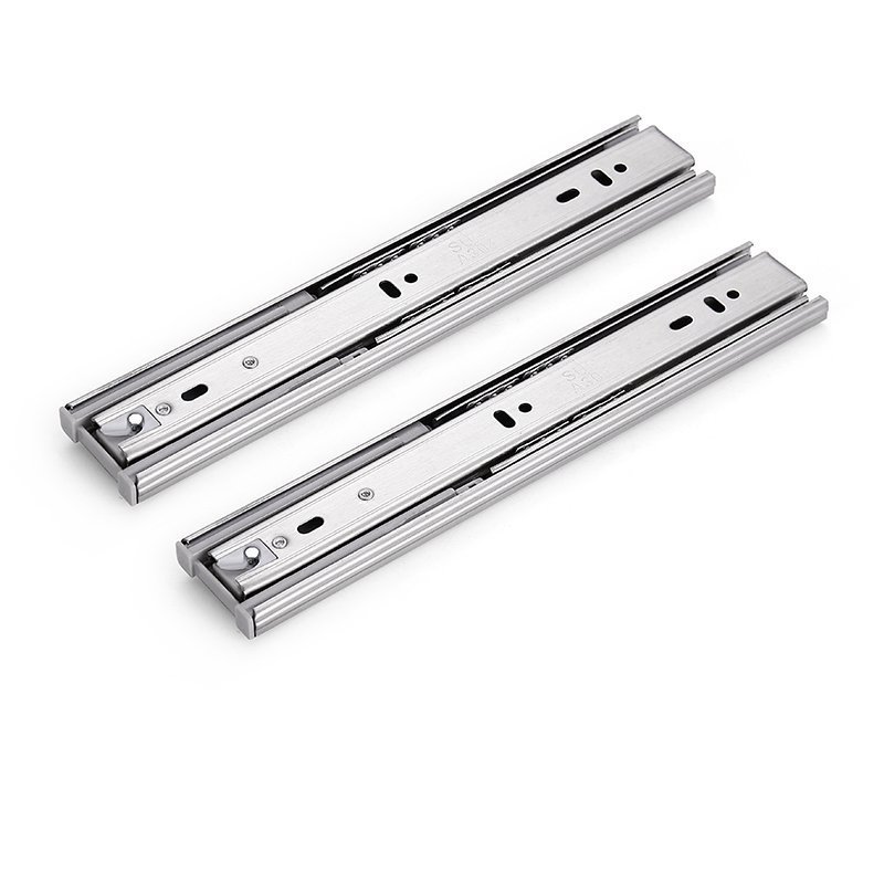 45mm Full Extention Furniture 3-fold Push Open Telescopic Channel Heavy Duty Ball Bearing Drawer Slide Stainless Steel 100000