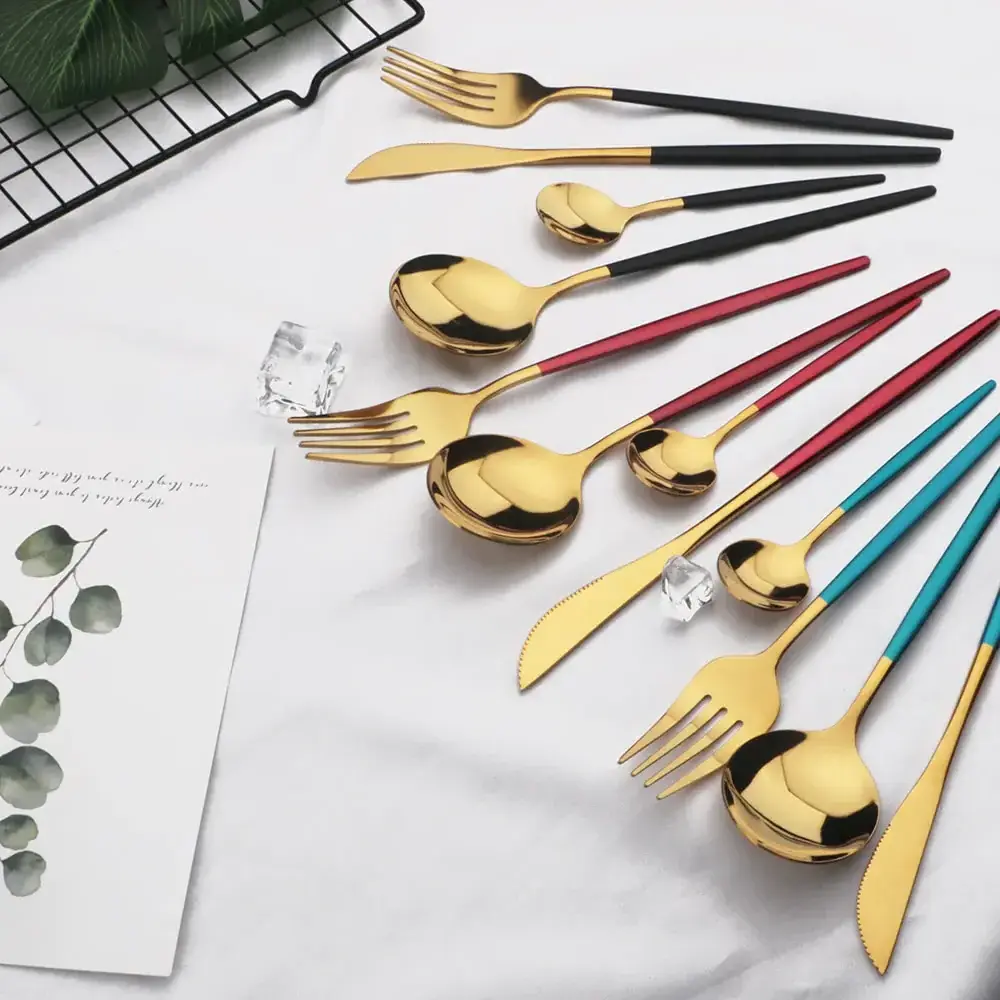 Hot Sale Gold Plated Cutlery Set Knife Spoon and Fork Set 18 10 Stainless Steel Flatware