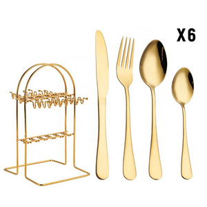 Promotion 24pcs Cutlery Set Stainless Steel Flatware Tableware with Holder For 6 People Spoon Gift Set